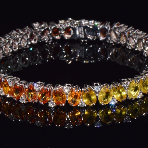 CERTIFIED NATURAL DIAMOND SUNSET GRADIENT SAPPHIRE 18K SOLID GOLD BRACELET - Picture 9 of 16